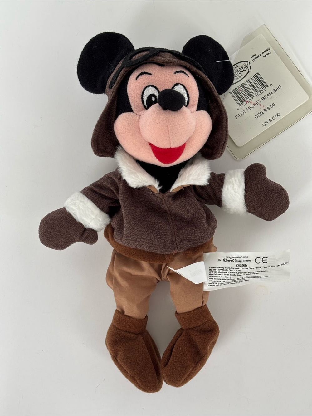Vintage Disney Store Pilot Mickey Mouse Bean Bag Plush with Tags